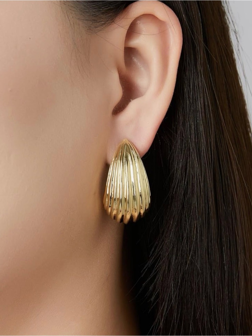 NEW 14K Gold Plated Classic Ribbed Teardrop Earrings - Women's Jewelry